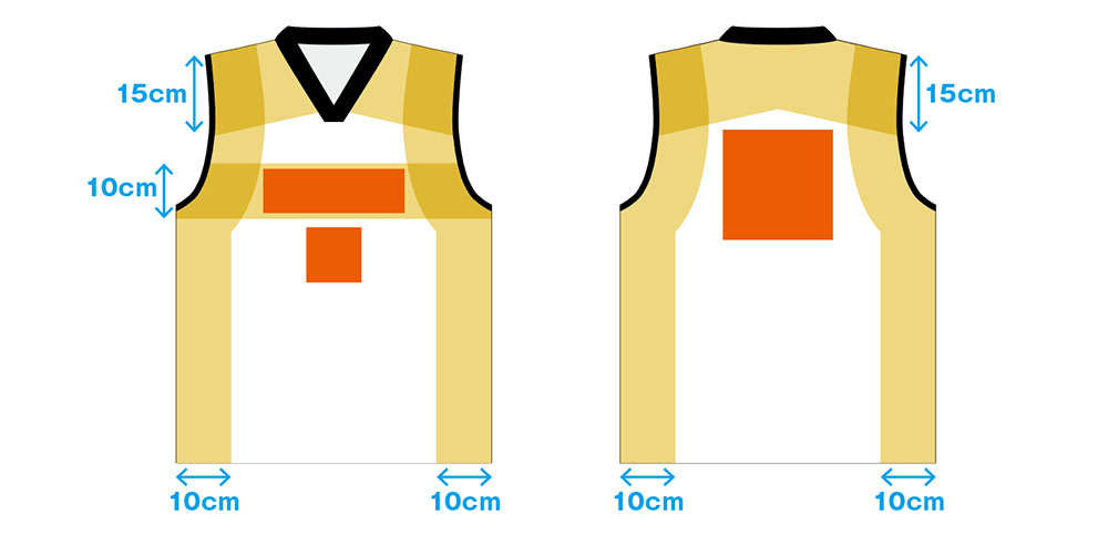 バスケットボールユニフォームシャツ（タンクトップ）のデザイン可能範囲